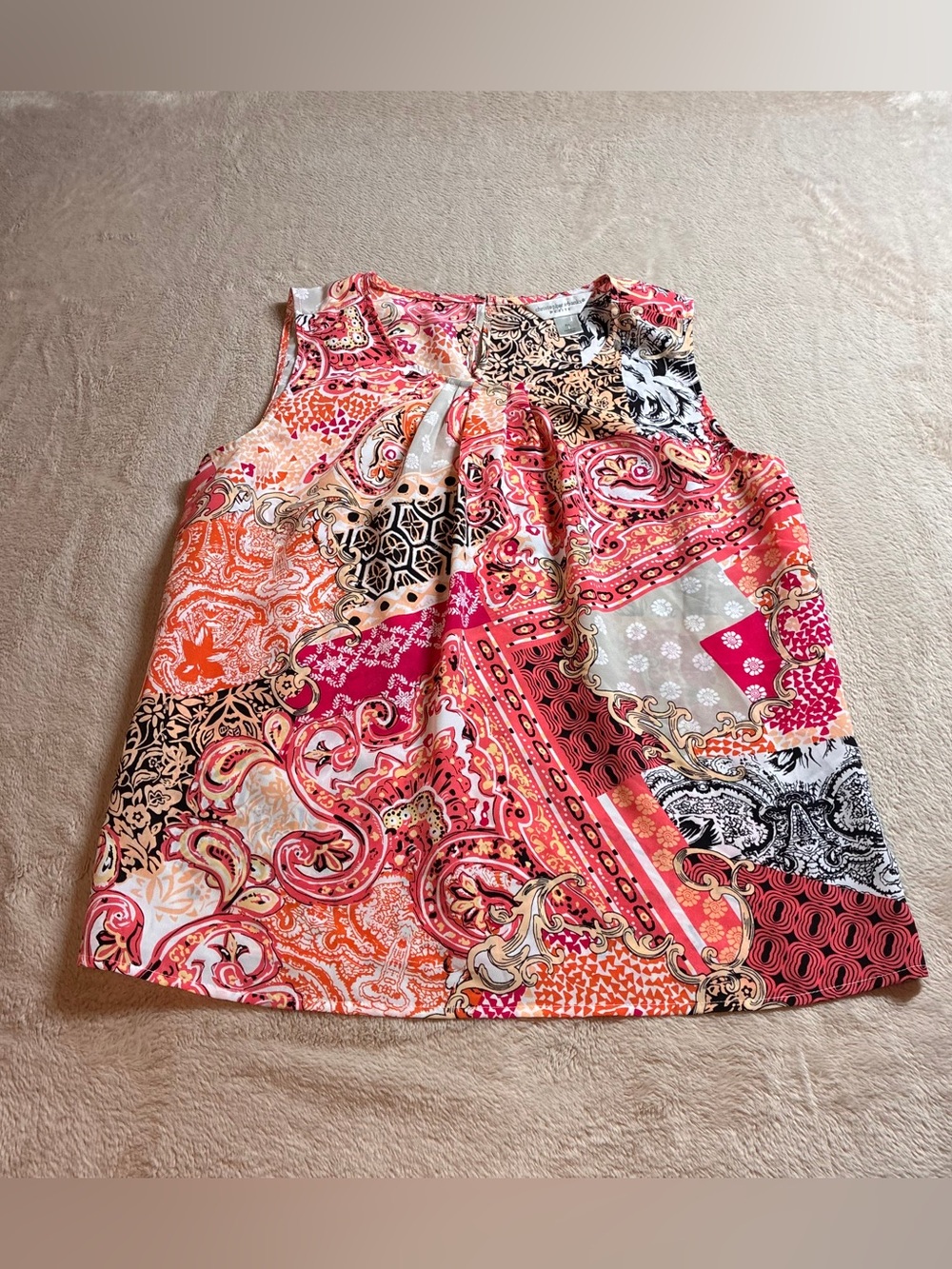 Christopher Banks Paisley Patchwork Boho Tank Blouse Womens Petite L Coral 2012